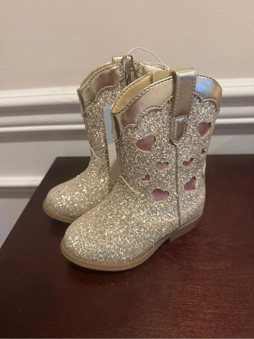 Girls' Dallas Gold Glitter Hearts Western Cowboy Boots - Toddler size 6